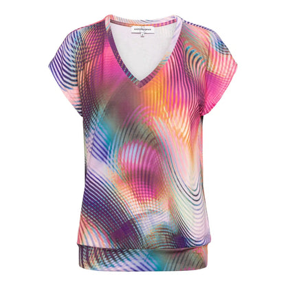 Abstract Pattern V-neck Top, Pink