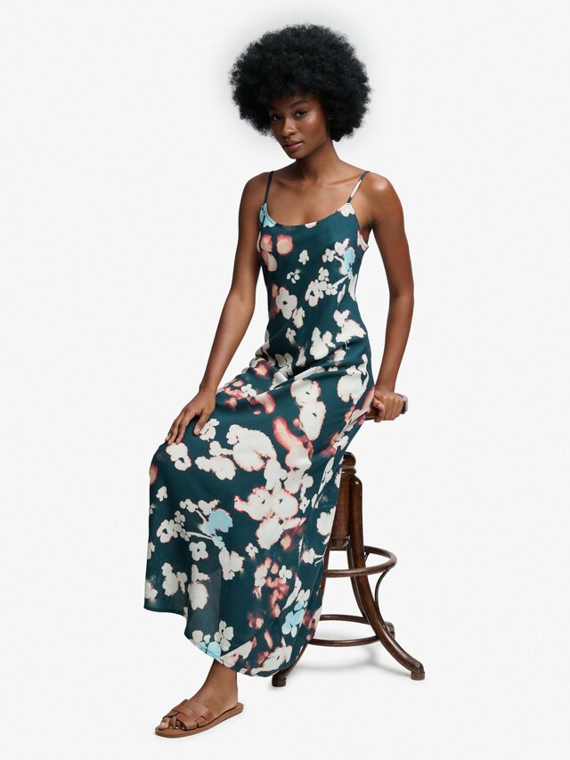 Superdry  Printed Maxi Slip Dress, Green Floral Print