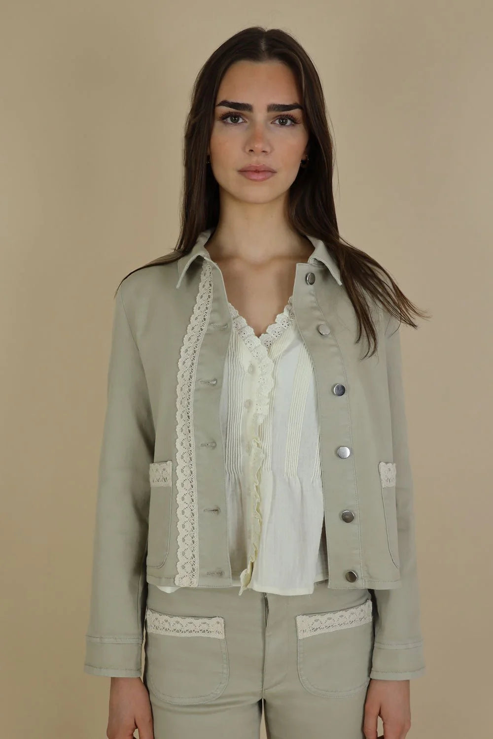 Denim Jacket with Lace Detail