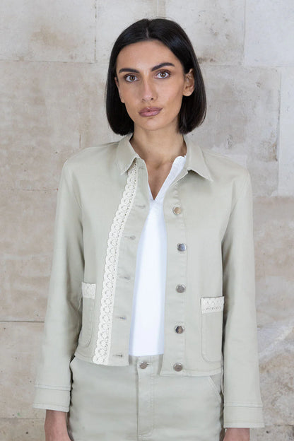 Denim Jacket with Lace Detail