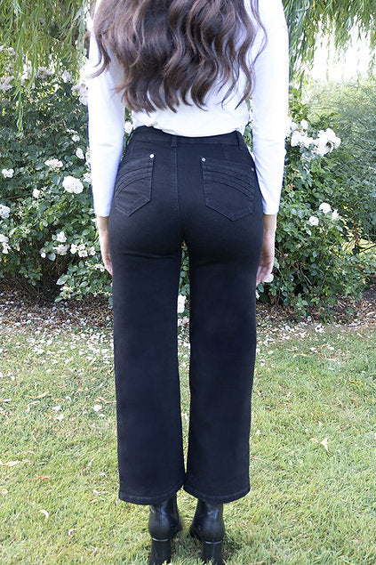 Cropped Wide Leg Jeans, Black