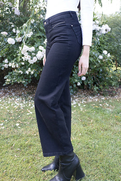Cropped Wide Leg Jeans, Black