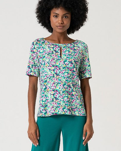Floral Print Keyhole Blouse