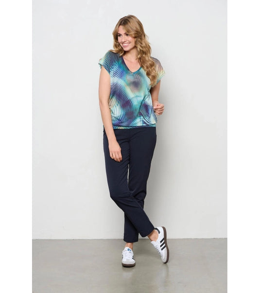 Abstract Pattern V-neck Top, Blue