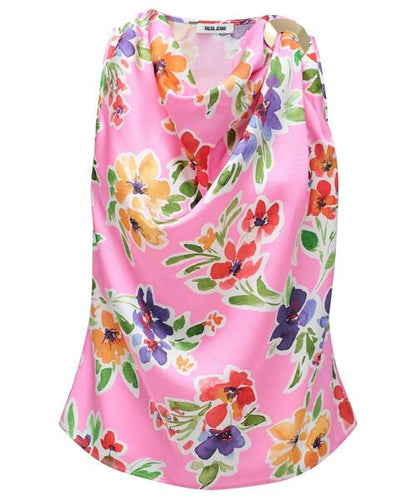 Sleeveless Drape Top with Metal Ring Detail
