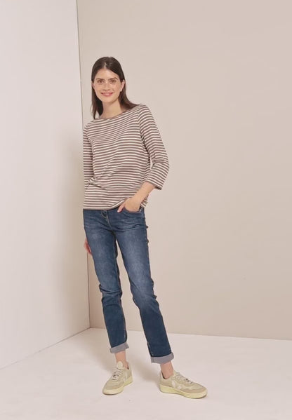 Striped Top with Boat Neck, Cocoa Taupe