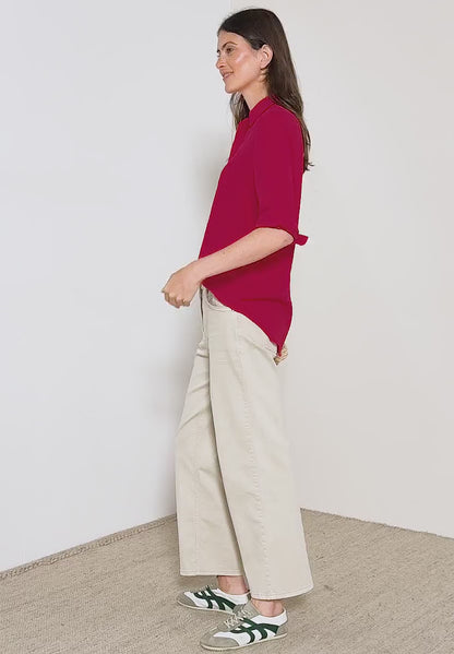 Shirt Blouse in Structured Seersucker, Glazed Apple Red