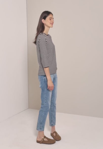 Striped Top with Boat Neck, Urban Dark Blue
