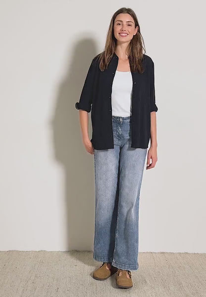 Shirt Blouse in Structured Seersucker, Dark Blue