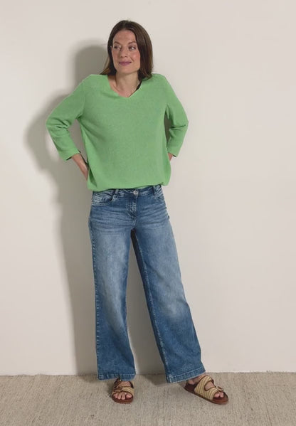 Textured V-Neck Knit Sweater,  Fennel Green Melange