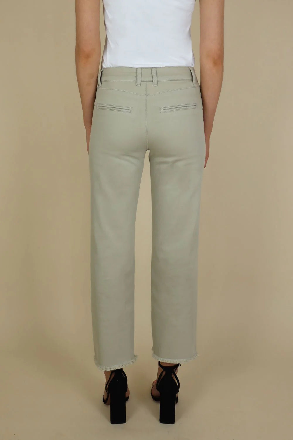 Cropped Straight Leg Trousers with Lace Trim