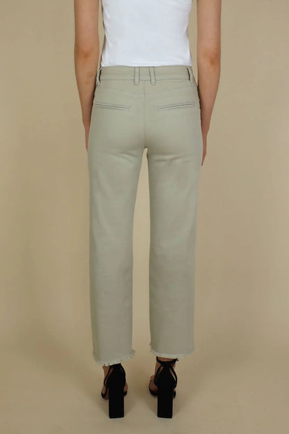 Cropped Straight Leg Trousers with Lace Trim