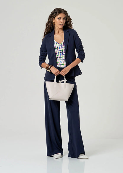 Abstract Grid Print V-Neck Top