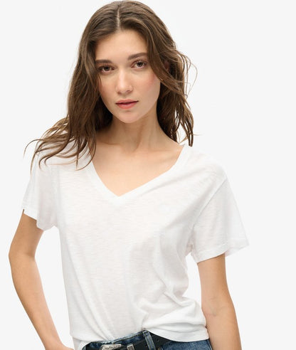Slub Embroidered V-Neck T-Shirt, Optic
