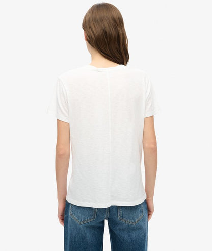 Slub Embroidered V-Neck T-Shirt, Optic