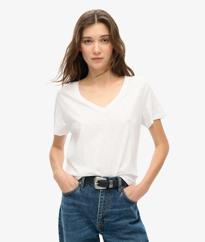 Slub Embroidered V-Neck T-Shirt, Optic