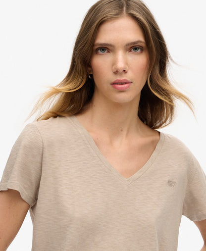 Slub V-Neck T-Shirt,  Taupe