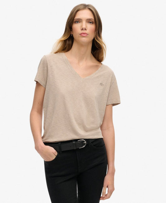 Slub V-Neck T-Shirt,  Taupe