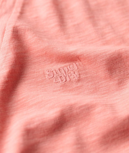 Slub Embroidered V-Neck T-Shirt, Peach Amber Pink