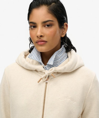 Essential Logo Zip Hoodie, Light Oat Marl