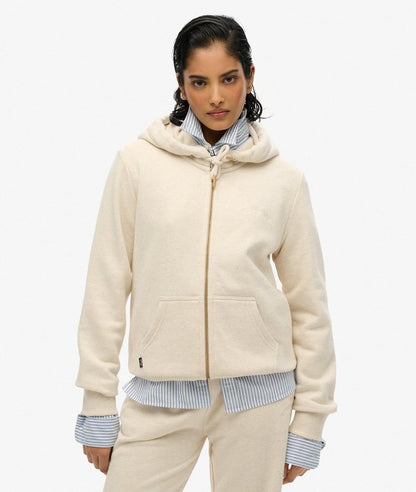 Essential Logo Zip Hoodie, Light Oat Marl