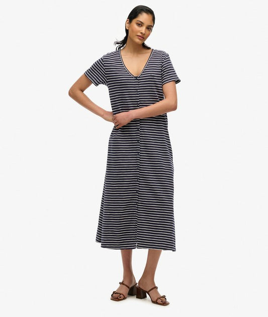 Short Sleeve Button Through Jersey Midi Dress