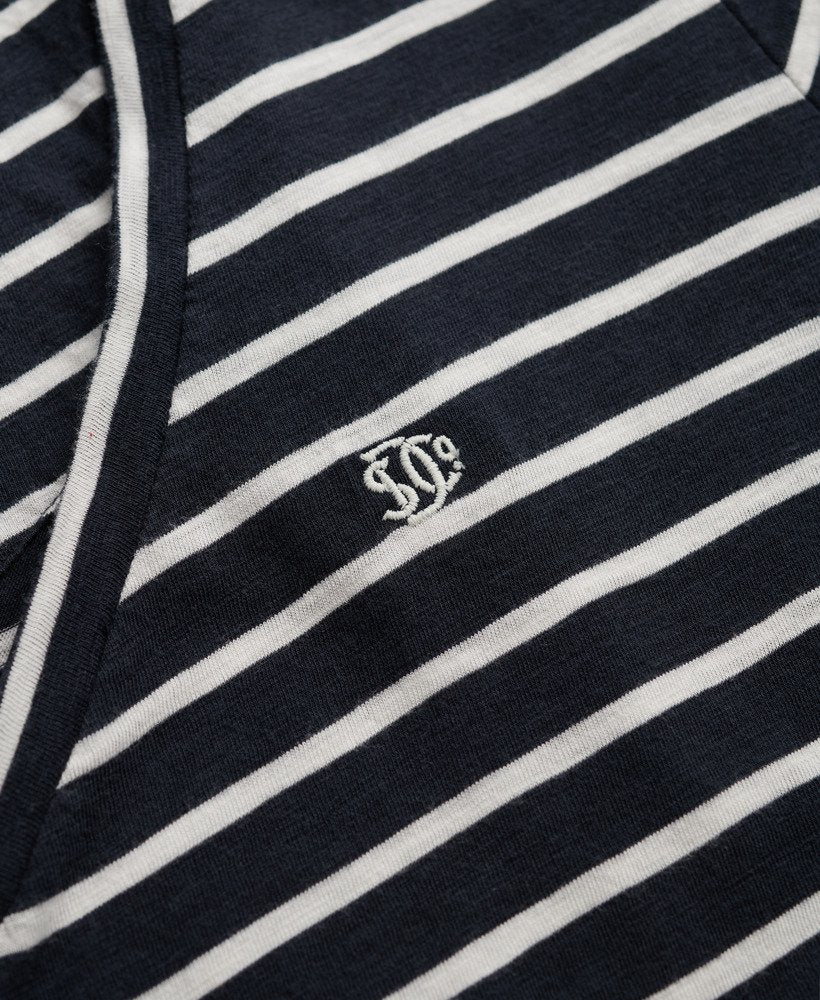 Slub V-Neck T-Shirt, Navy/White Stripe