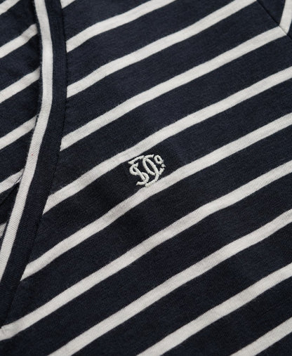 Slub V-Neck T-Shirt, Navy/White Stripe