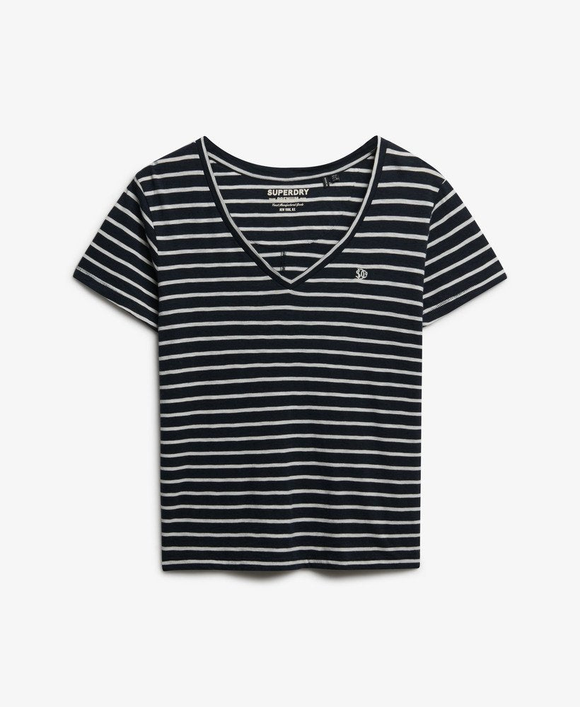 Slub V-Neck T-Shirt, Navy/White Stripe