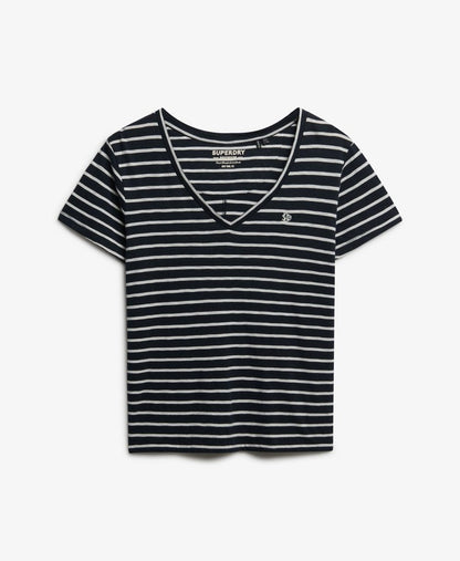Slub V-Neck T-Shirt, Navy/White Stripe
