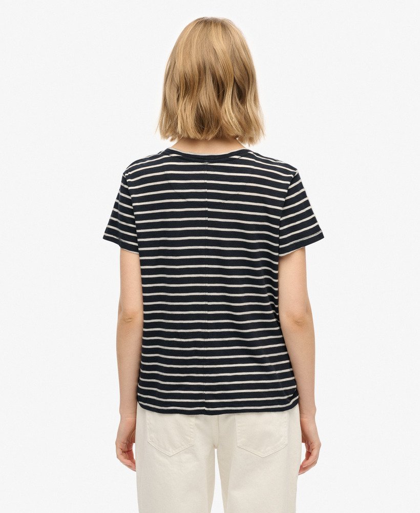 Slub V-Neck T-Shirt, Navy/White Stripe