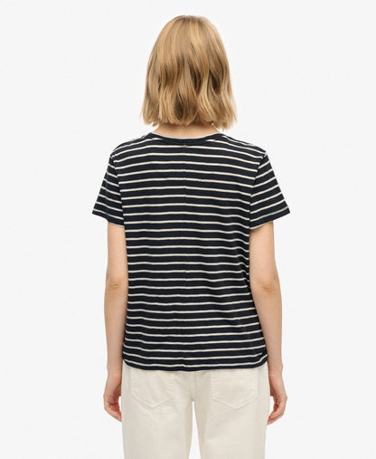 Slub V-Neck T-Shirt, Navy/White Stripe