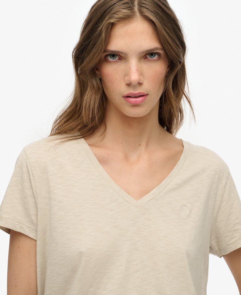 Slub V-Neck T-Shirt,  Beige