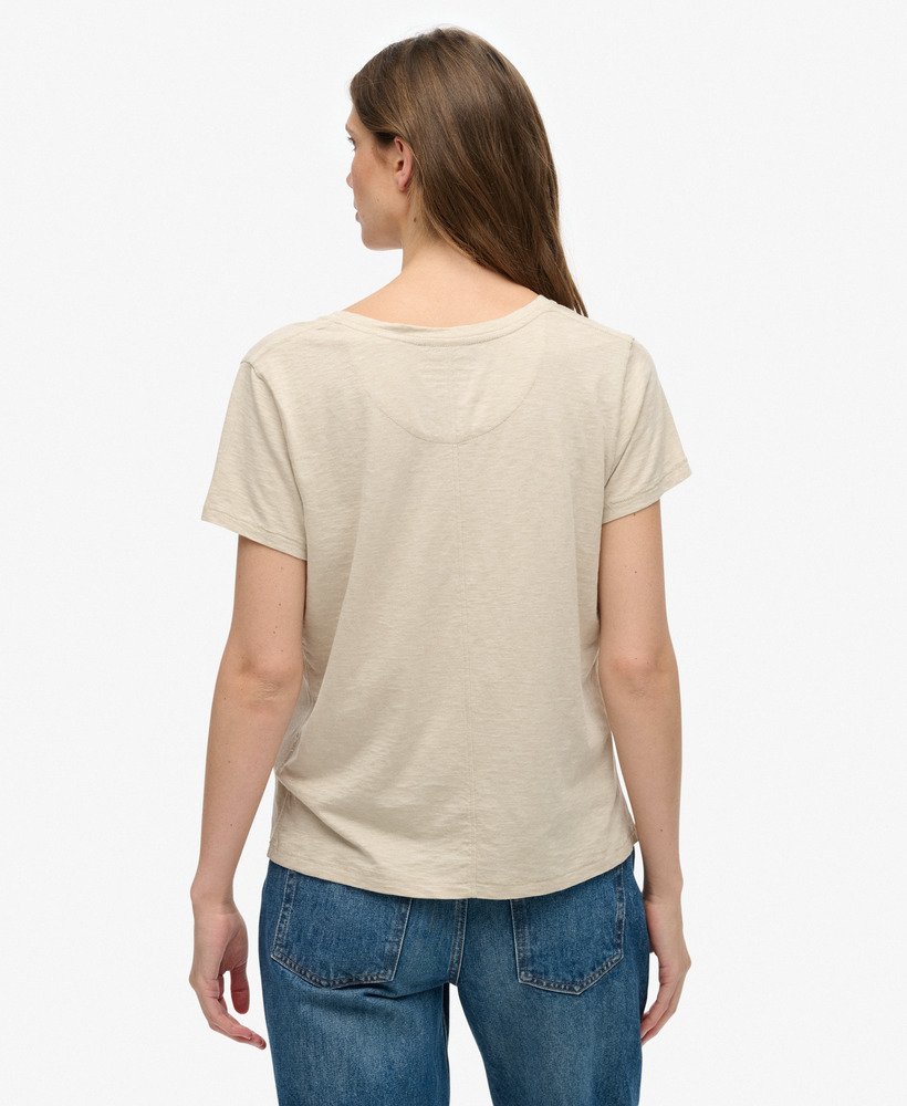 Slub V-Neck T-Shirt,  Beige