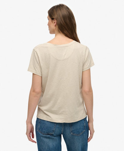 Slub V-Neck T-Shirt,  Beige