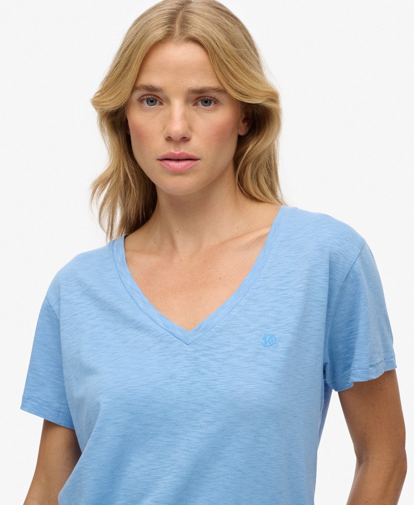 Slub V-Neck T-Shirt,  Blue