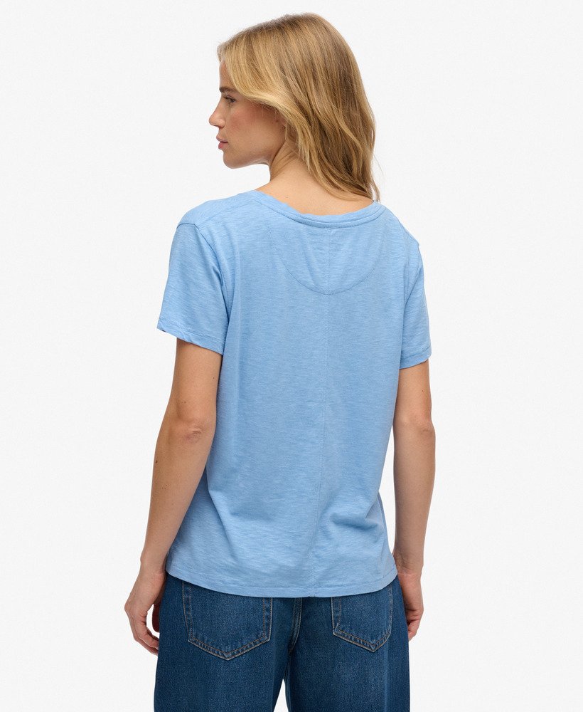 Slub V-Neck T-Shirt,  Blue