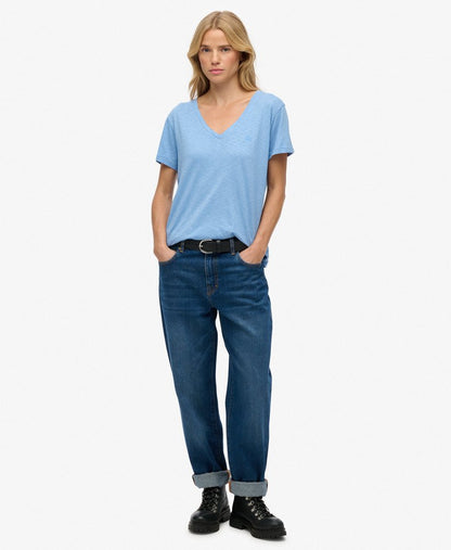 Slub V-Neck T-Shirt,  Blue