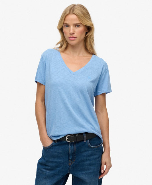 Slub V-Neck T-Shirt,  Blue
