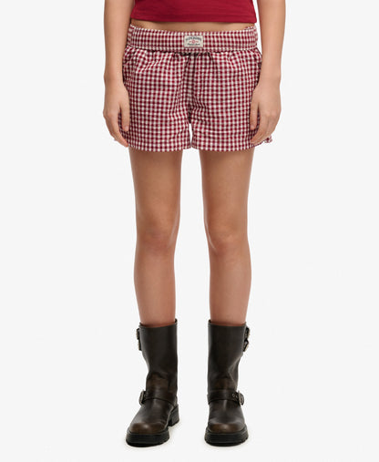 Superdry Gingham Elasticated Shorts, Red