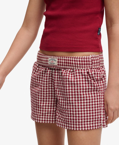 Superdry Gingham Elasticated Shorts, Red