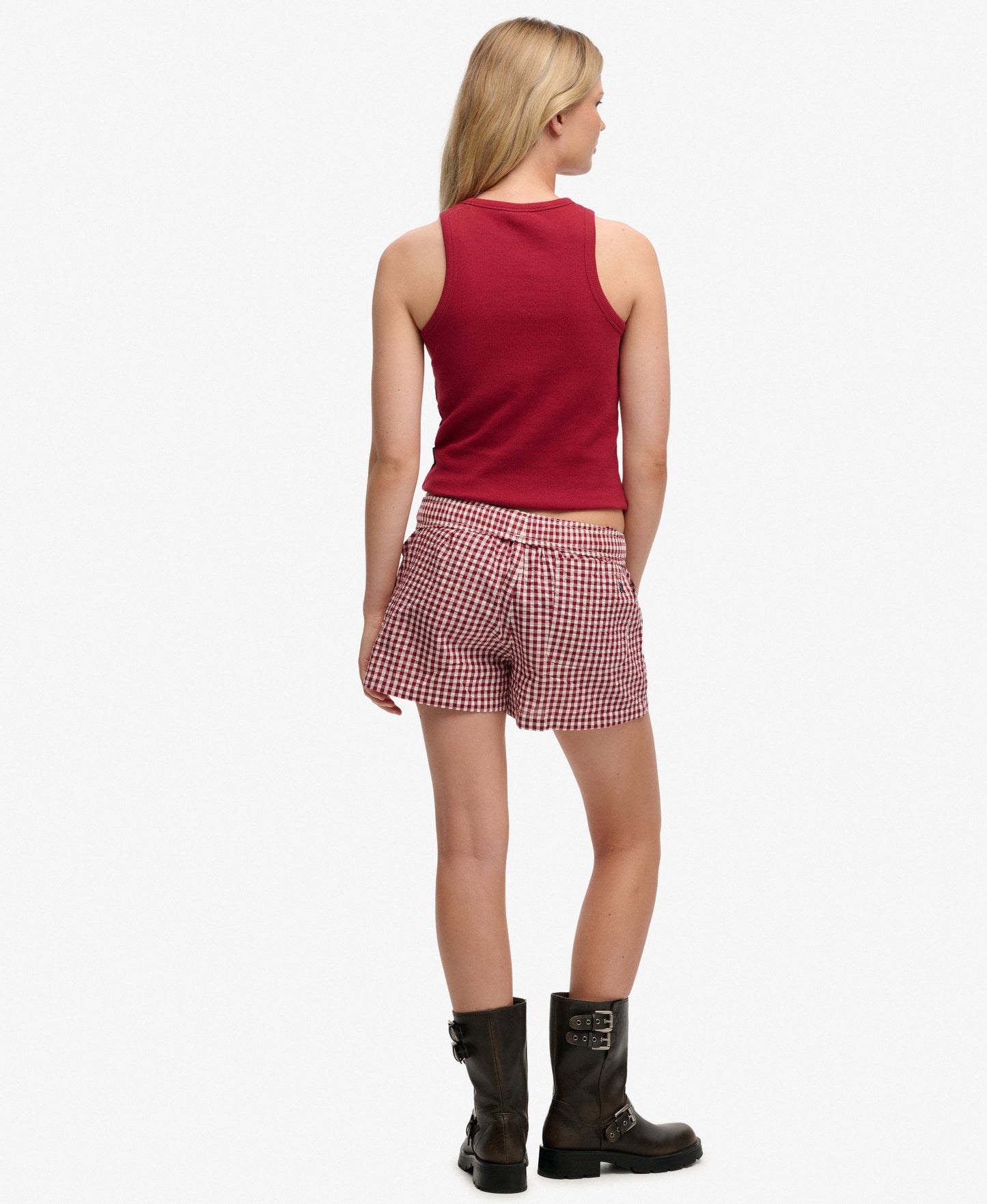 Superdry Gingham Elasticated Shorts, Red