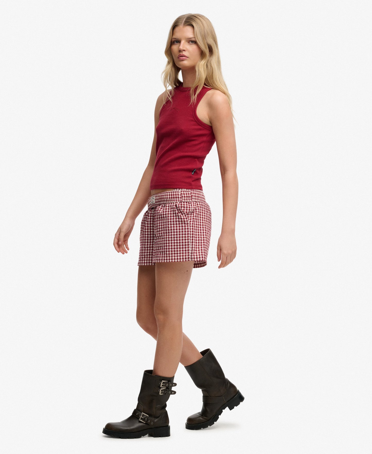 Superdry Gingham Elasticated Shorts, Red