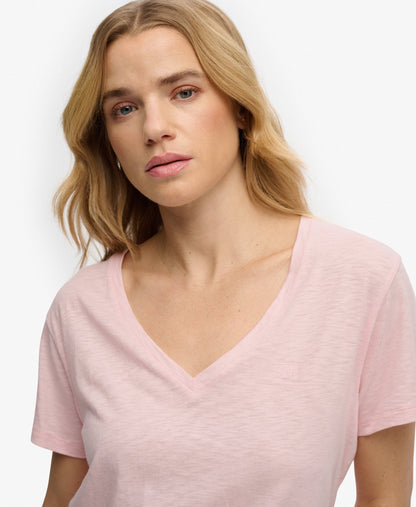 Slub V-Neck T-Shirt,  Light Pink