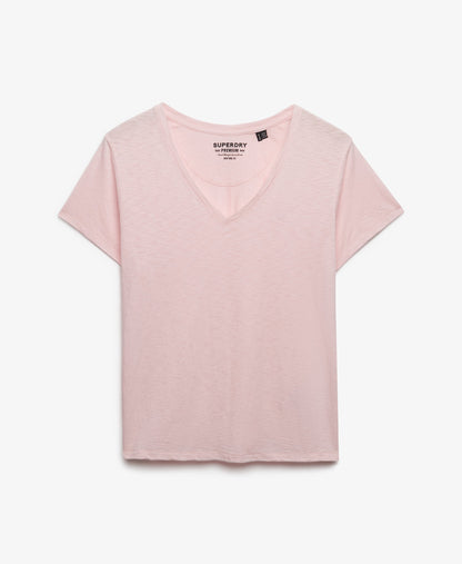 Slub V-Neck T-Shirt,  Light Pink