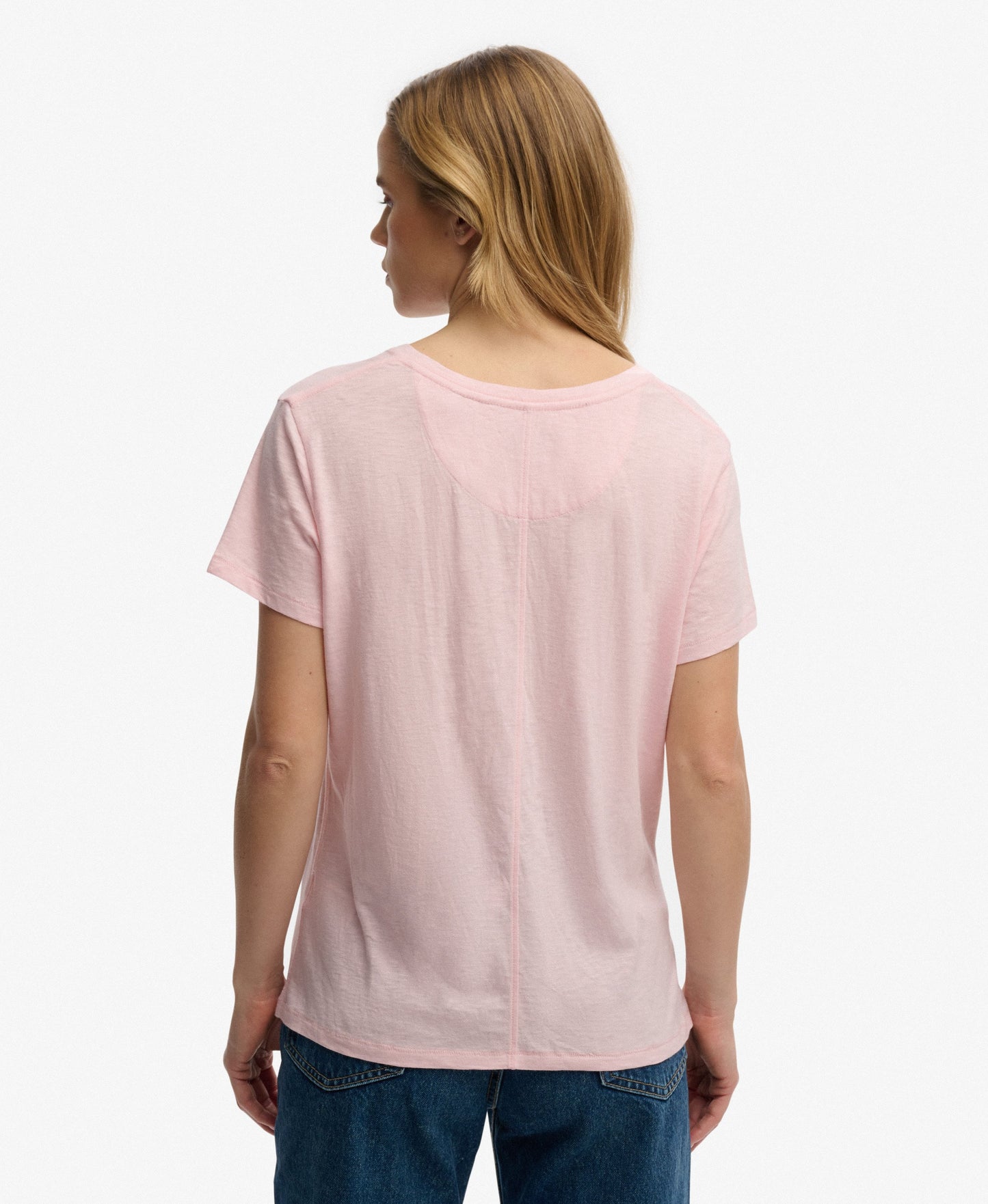 Slub V-Neck T-Shirt,  Light Pink