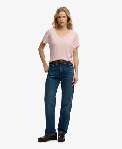 Slub V-Neck T-Shirt,  Light Pink