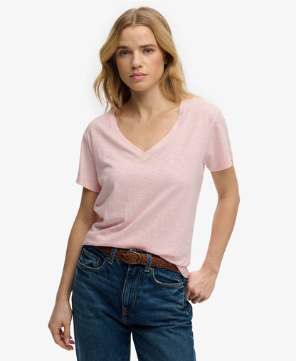Slub V-Neck T-Shirt,  Light Pink