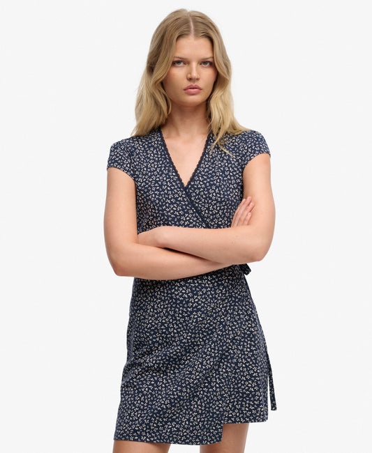 Floral Lace Trim Wrap Dress