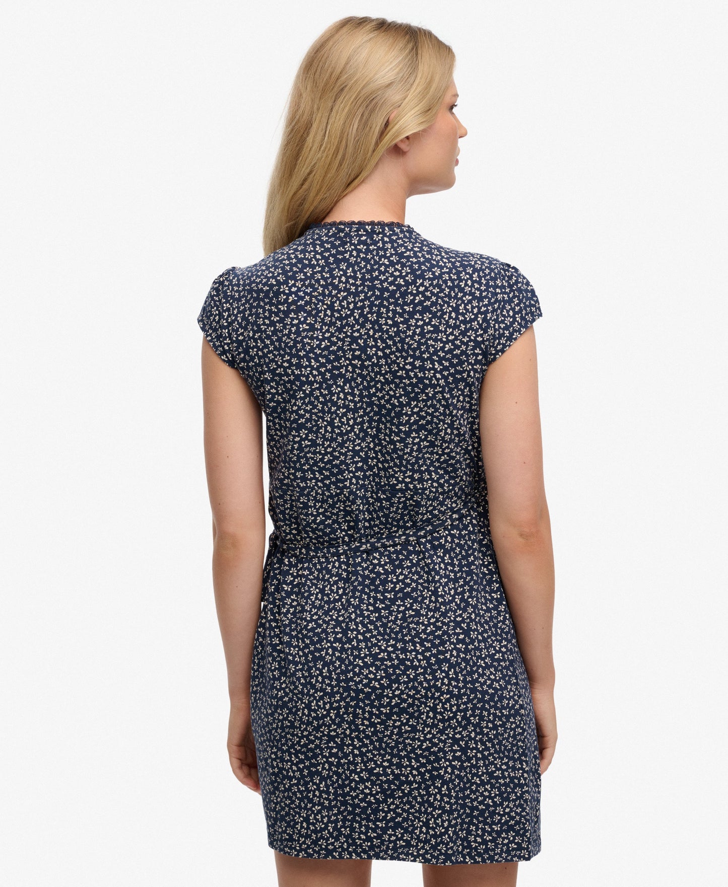Floral Lace Trim Wrap Dress